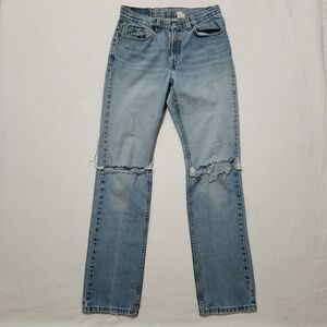 Vintage Levis Low Rise Straight Leg Jeans Distressed Knee Blowouts 30x34